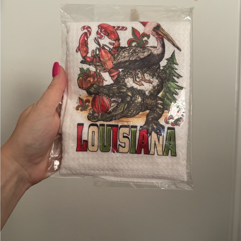 Christmas Louisiana Swamp Themed Graphic Kitchen Tea Towel